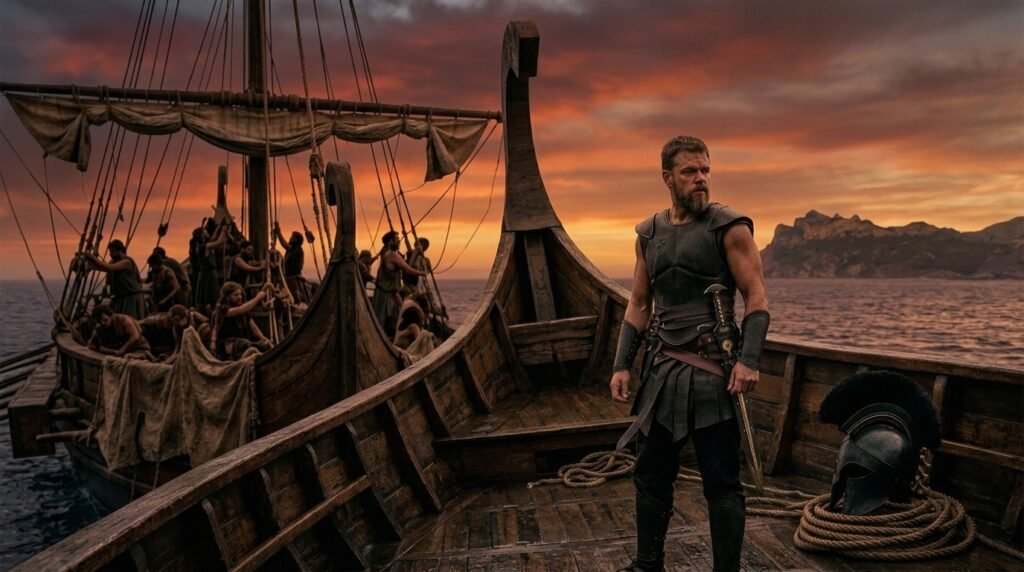 Odysseus journey across the sea in The Odyssey